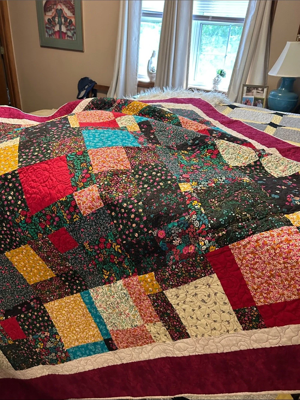 ONE OF A KIND-HANDCRAFTED Patchwork Floral Quilt - Multicolor
